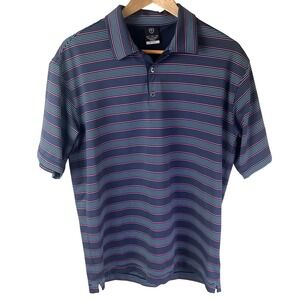 Nike Dry Fit UV Short Sleeve Golf Performance Polo Blue Red Stripes Medium Men's